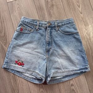LEI Light Blue Jean Shorts with Red Floral Embroidery